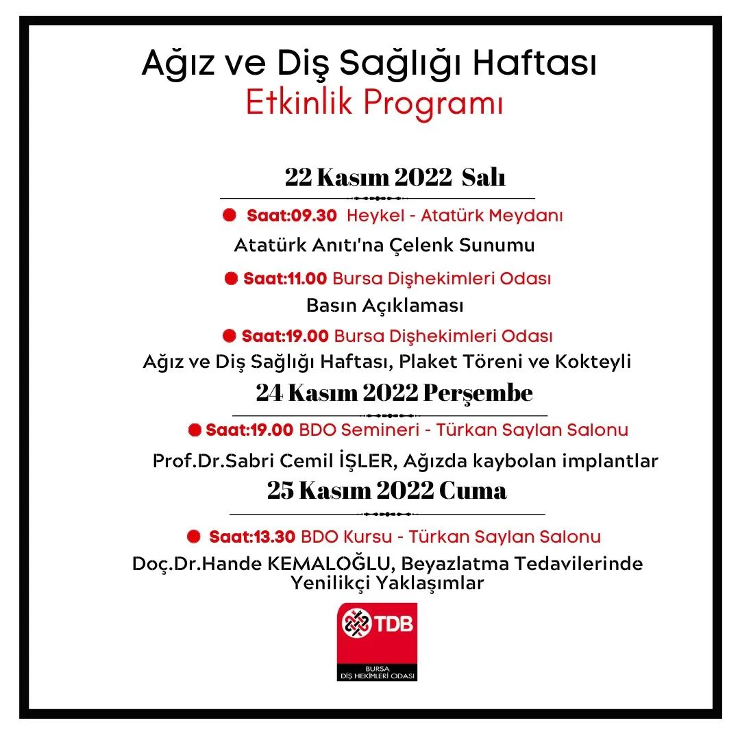 AĞIZ ve DİŞ SAĞLIĞI HAFTAsI ETKİNLİK PROGRAMI